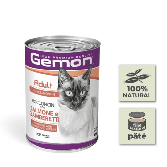 Gemon Gato Ração Húmida Adulto – Pedaços de Salmão e Camarão - 400g
